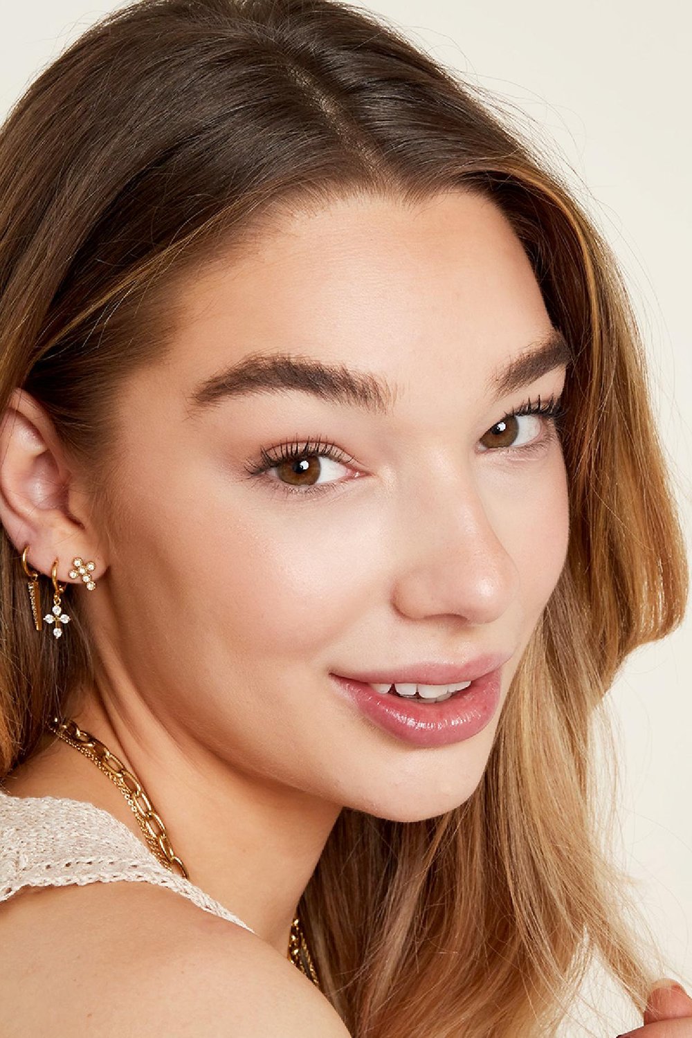 Ohrringe Shiny Cross Goldfarbe Edelstahl h5Bild3